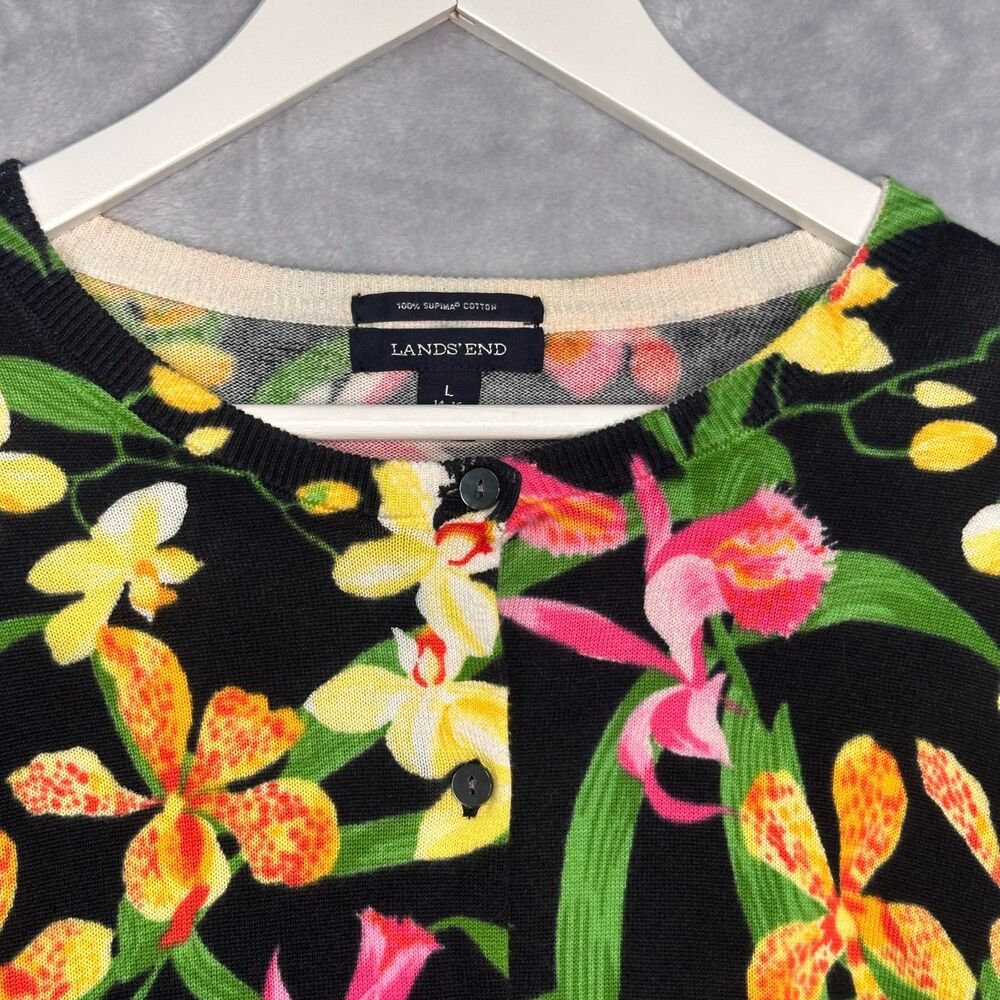 Lands End Floral Cardigan Sweater Size Large - Picture 4 of 10